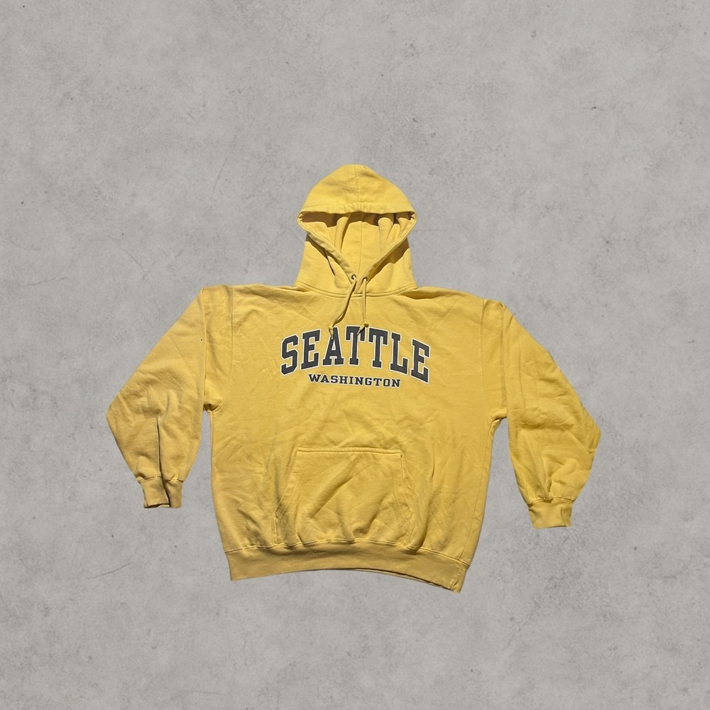 Prairie Mountain Seattle Washington Hoodie Yellow Graphic Pullover Mens XL